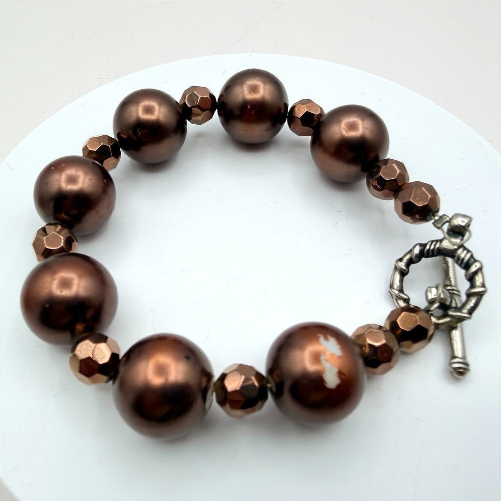 Vintage‎ 90s Brown Glass Bead Bracelet Boho Classic Women's Fashion Jewelry
